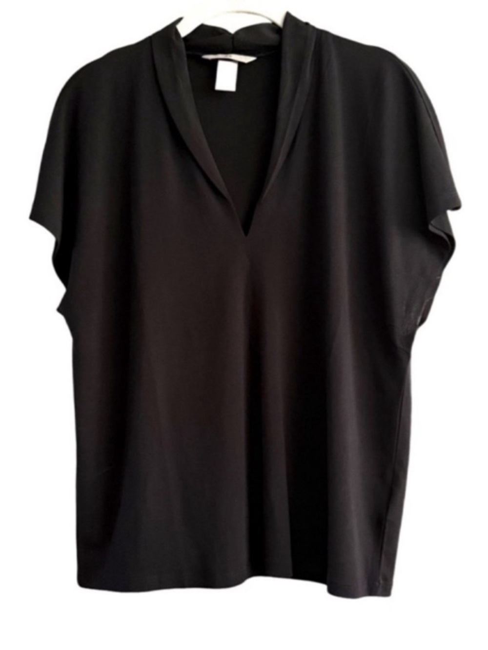 H&M Collared V-neck Blouse Cap Sleeve Career Top Black Size M